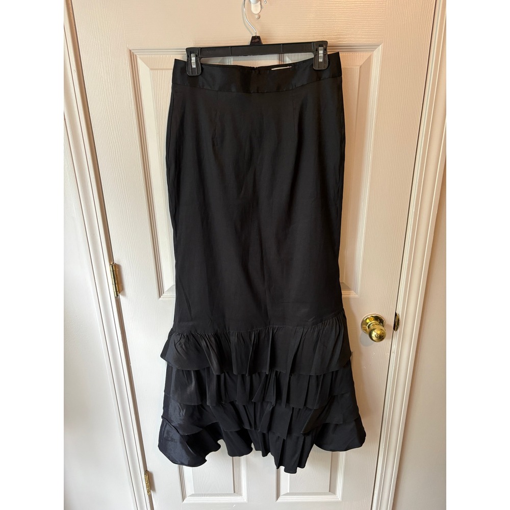 Tuckernuck Taffeta Carolyn Skirt Black Tiered Ruffle Hem Maxi 6 Party Formal